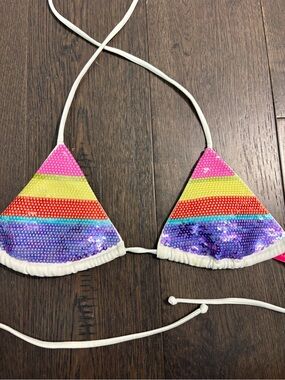 Sequin Triangle Swim Top - White Straps